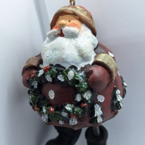 Santa Holding Wreath With‎ Dangle Legs Ornament - Picture 1 of 3